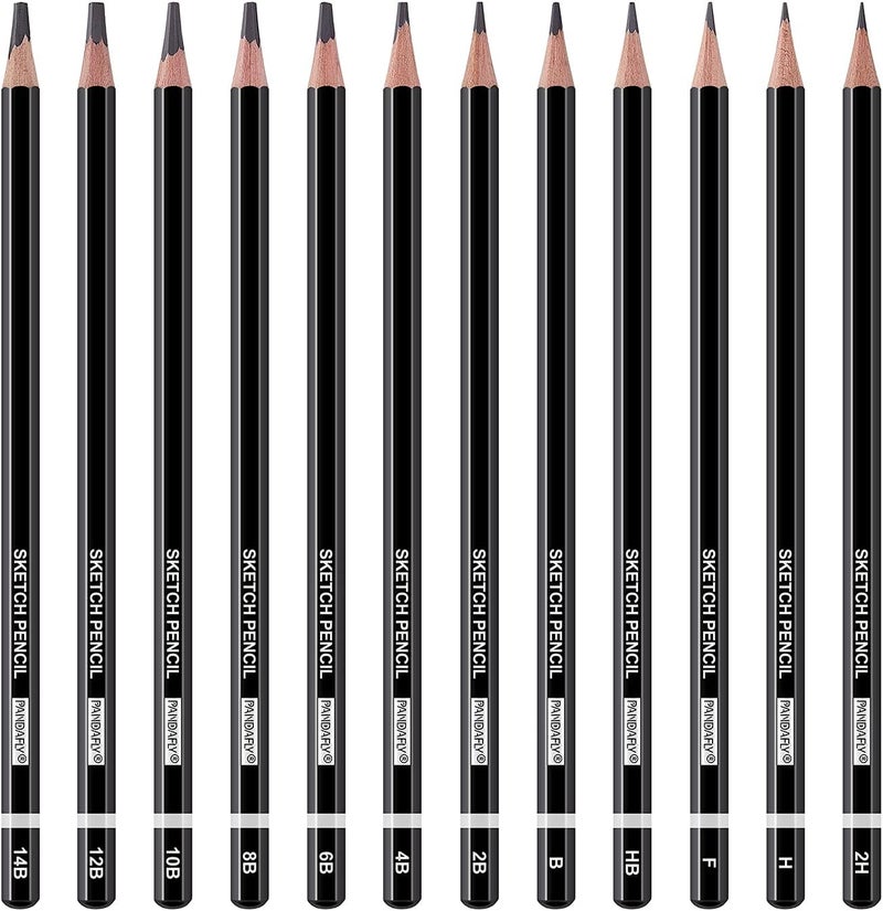 PANDAFLY Professional Drawing Sketching Pencil Set - 12 Pieces Graphite Pencils(14B - 2H), Ideal for Drawing Art, Sketching, Shading, Artist Pencils for Beginners & Pro Artists - Image 2